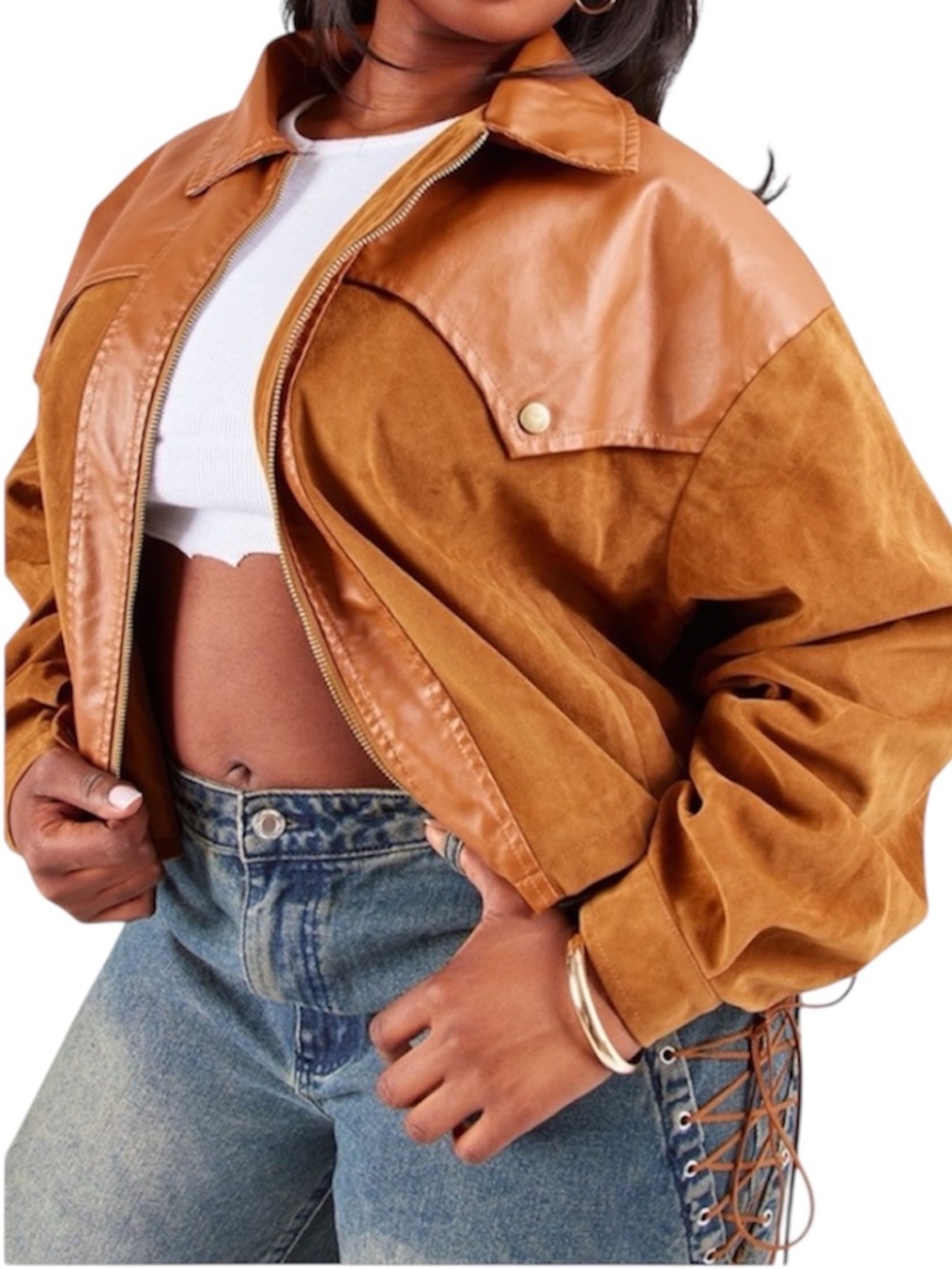 PrettyLittleThing Faux Suede Western Jacket - Toffee Brown Size 18